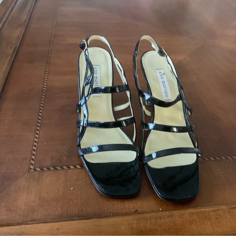 Ann Marino Black Patent Strappy Slingback Heels